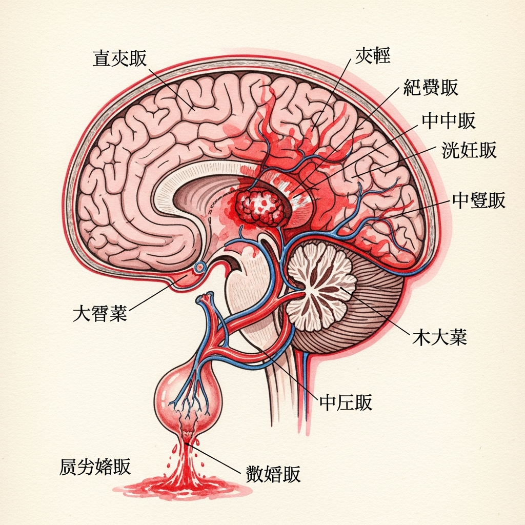 脑出血与蛛网膜下腔出血示意图